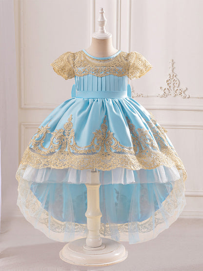 Ball Gown Scoop Puff Sleeves Lace Flower Girl Dresses