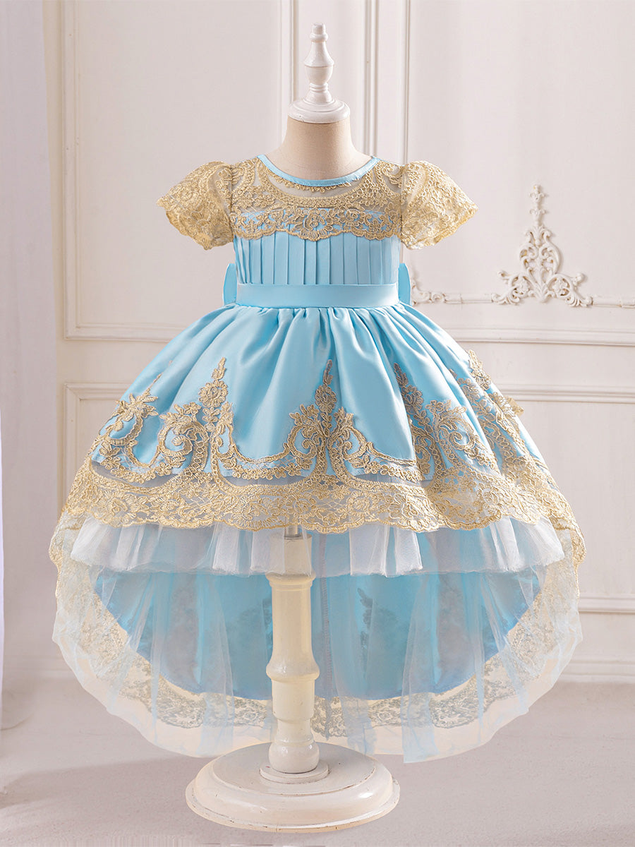 Ball Gown Scoop Puff Sleeves Lace Flower Girl Dresses