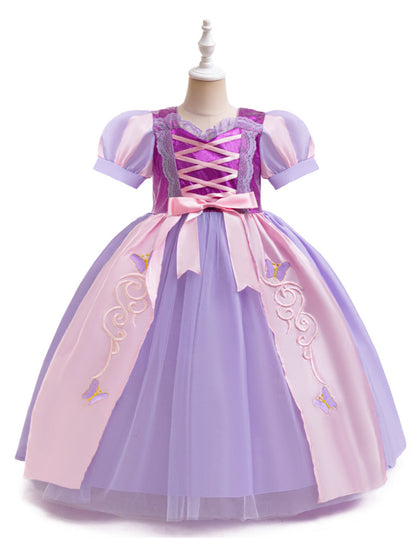 Ball Gown Scoop Puff Sleeves Applique Flower Girl Dresses