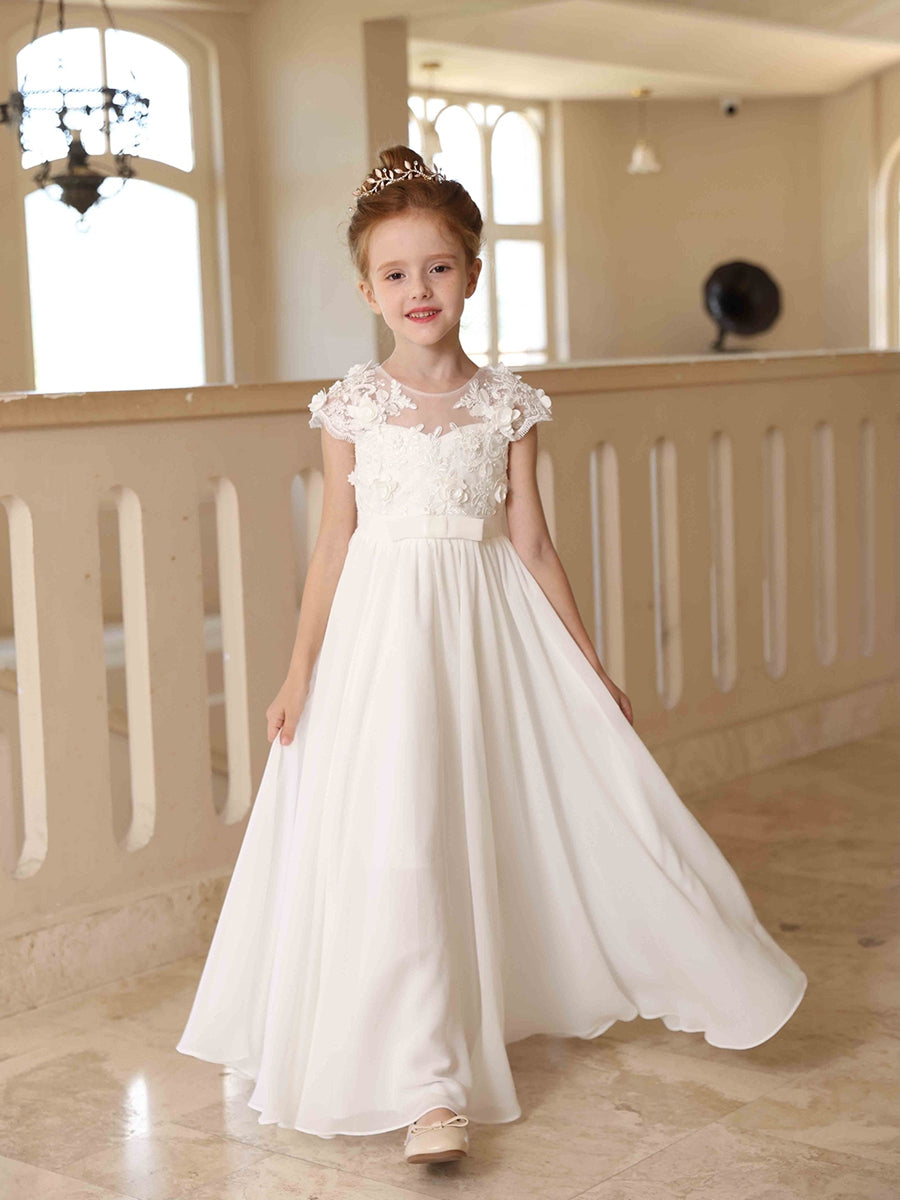 A-Line/Princess Crew Neck Chiffon Flower Girl Dresses with Appliques