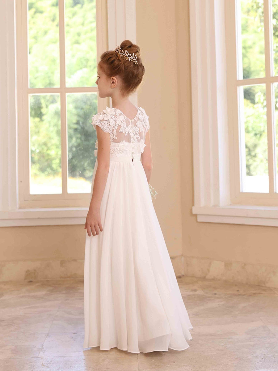 A-Line/Princess Crew Neck Chiffon Flower Girl Dresses with Appliques