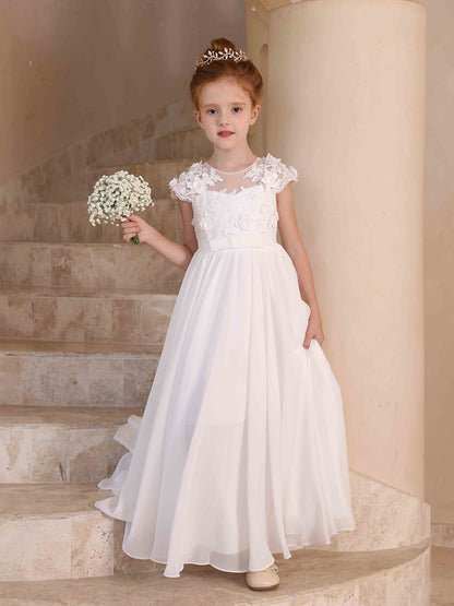 A-Line/Princess Crew Neck Chiffon Flower Girl Dresses with Appliques