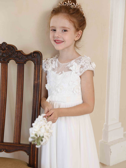 A-Line/Princess Crew Neck Chiffon Flower Girl Dresses with Appliques