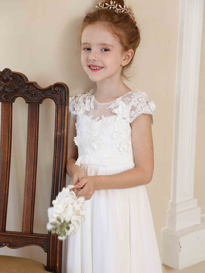 A-Line/Princess Crew Neck Chiffon Flower Girl Dresses with Appliques