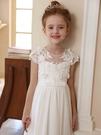 A-Line/Princess Crew Neck Chiffon Flower Girl Dresses with Appliques