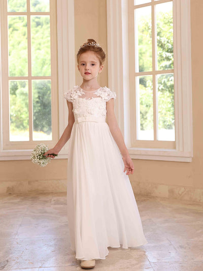 A-Line/Princess Crew Neck Chiffon Flower Girl Dresses with Appliques