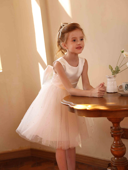 A-Line/Princess Crew Neck Sleeveless Tulle Flower Girl Dresses with Pearls