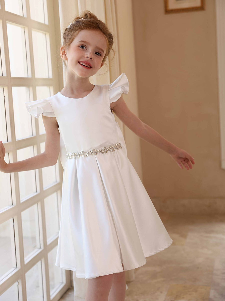 A-Line/Princess Crew Neck Flying Sleeves Flower Girl Dresses with Belt