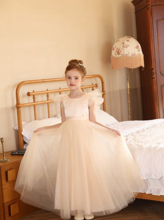 A-Line/Princess Crew Neck Flying Sleeves Flower Girl Dresses with Sash