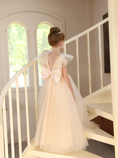 A-Line/Princess Crew Neck Flying Sleeves Flower Girl Dresses with Sash