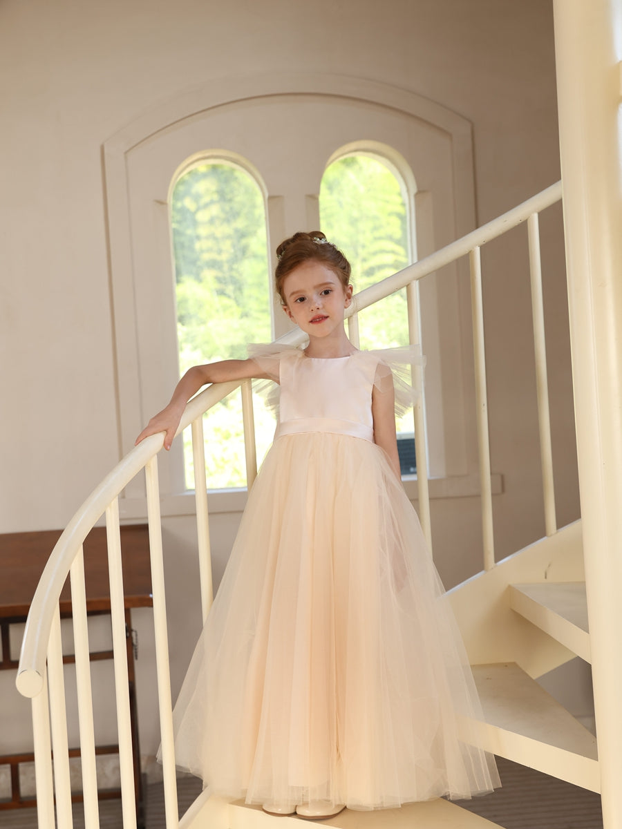 A-Line/Princess Crew Neck Flying Sleeves Flower Girl Dresses with Sash