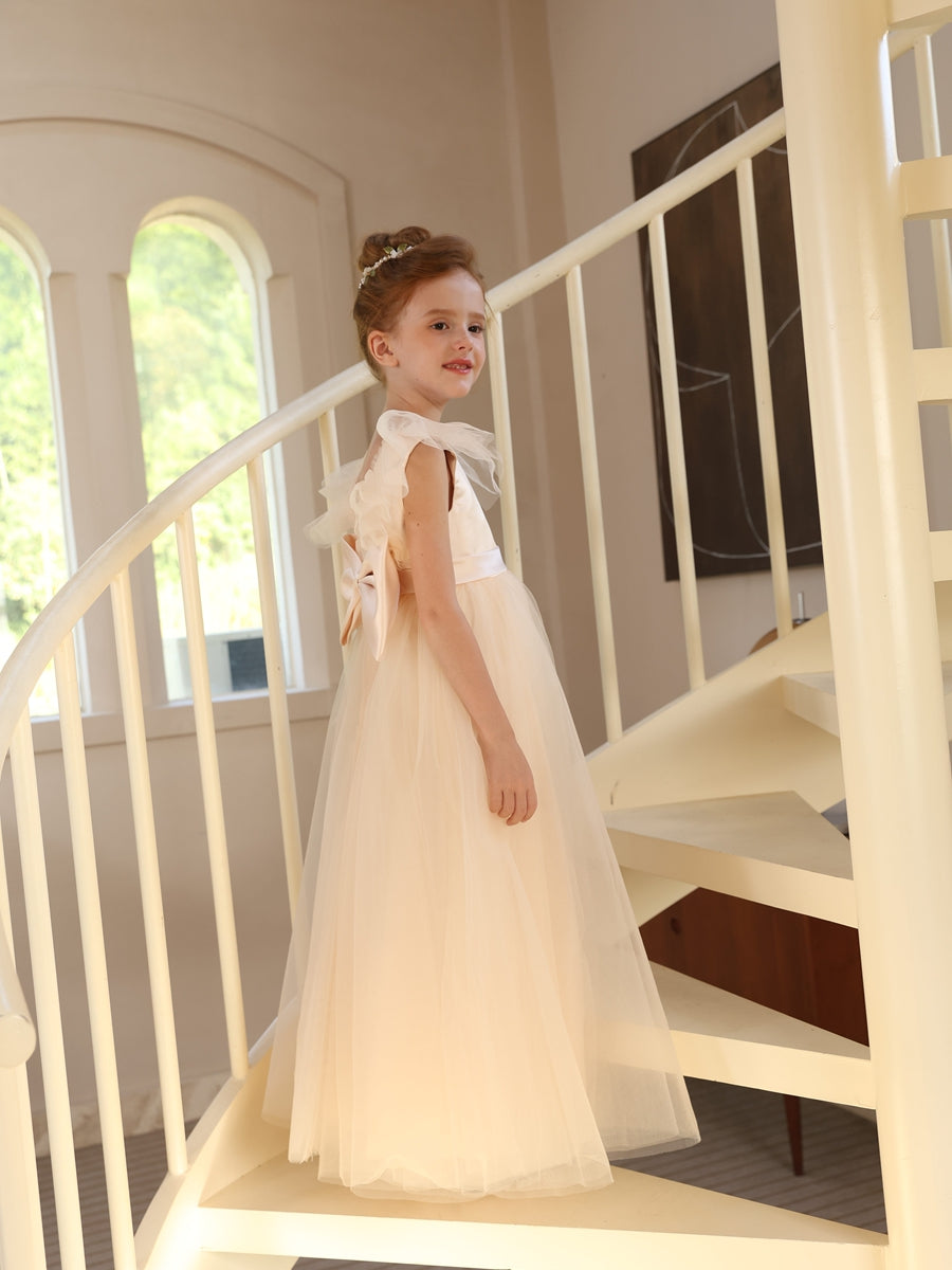 A-Line/Princess Crew Neck Flying Sleeves Flower Girl Dresses with Sash