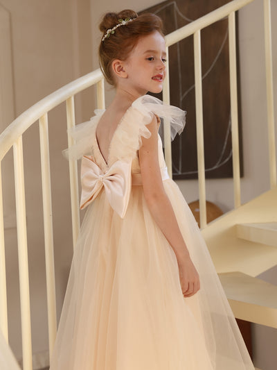 A-Line/Princess Crew Neck Flying Sleeves Flower Girl Dresses with Sash