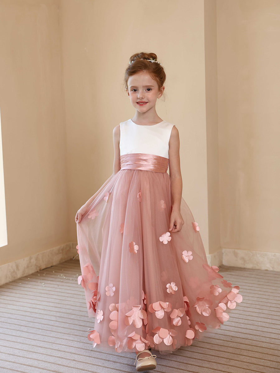 A-Line/Princess Crew Neck Sleeveless Flower Girl Dresses with Applique