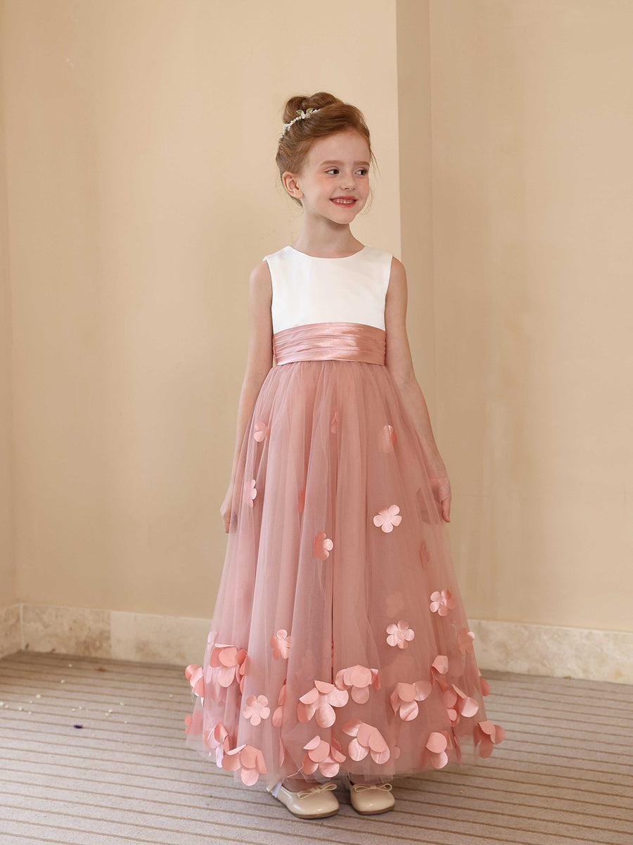 A-Line/Princess Crew Neck Sleeveless Flower Girl Dresses with Applique