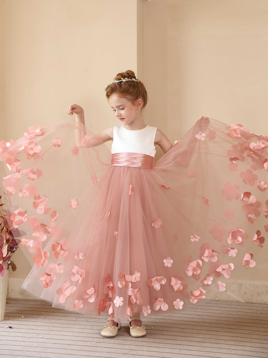 A-Line/Princess Crew Neck Sleeveless Flower Girl Dresses with Applique