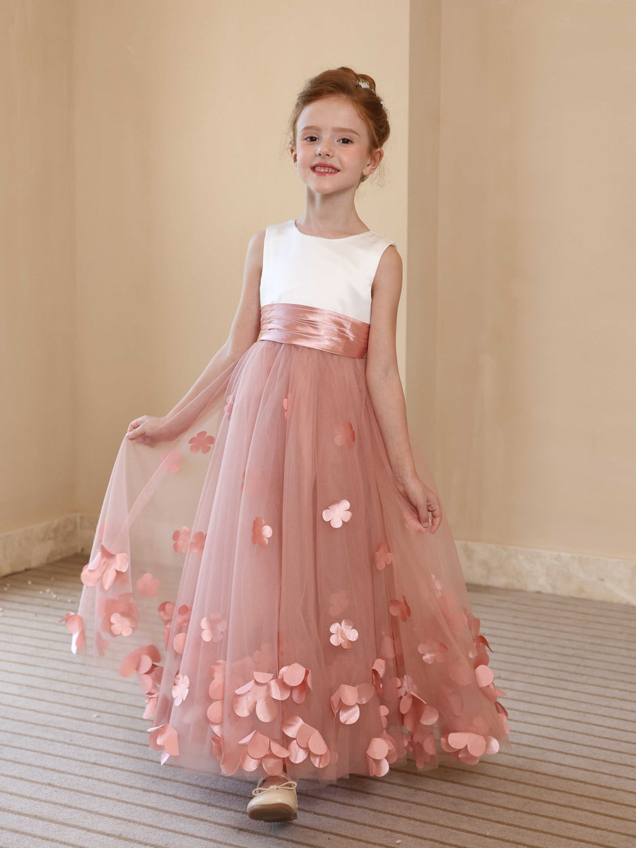 A-Line/Princess Crew Neck Sleeveless Flower Girl Dresses with Applique