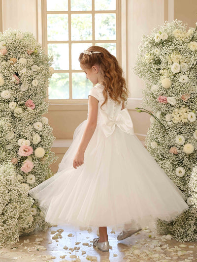 A-Line/Princess Crew Neck Short Sleeves Flower Girl Dresses with Sash