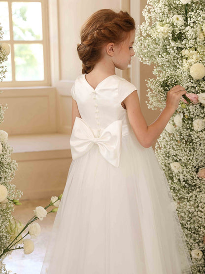 A-Line/Princess Crew Neck Short Sleeves Flower Girl Dresses with Sash