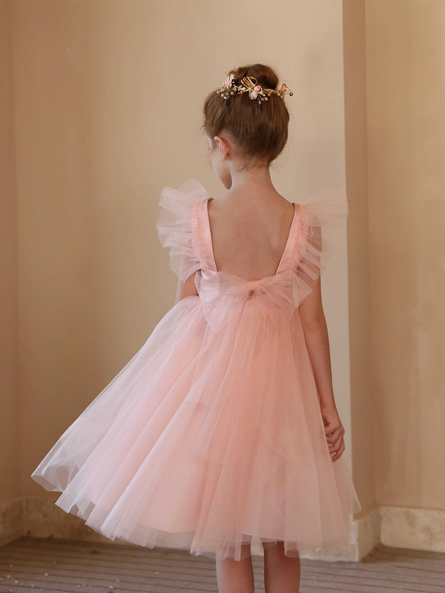 A-Line/Princess Square Neck Flying Sleeves  Flower Girl Dresses with Ruffles