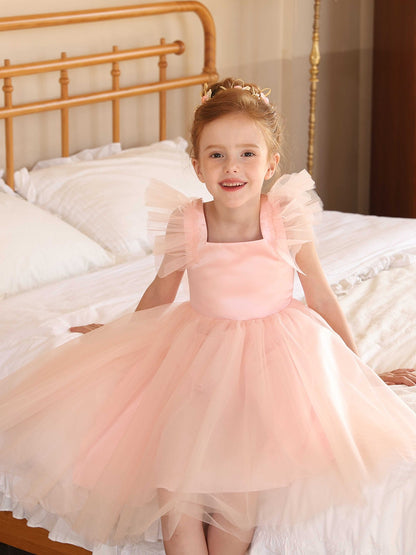 A-Line/Princess Square Neck Flying Sleeves  Flower Girl Dresses with Ruffles