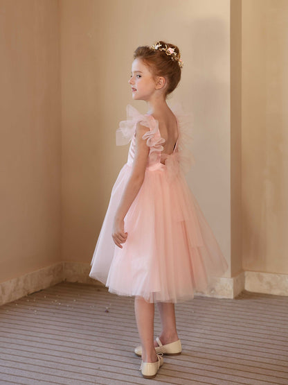 A-Line/Princess Square Neck Flying Sleeves  Flower Girl Dresses with Ruffles