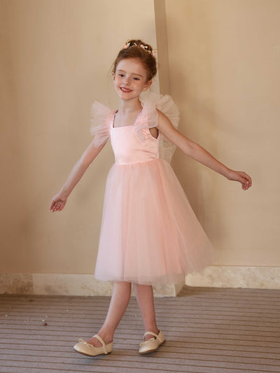 A-Line/Princess Square Neck Flying Sleeves  Flower Girl Dresses with Ruffles