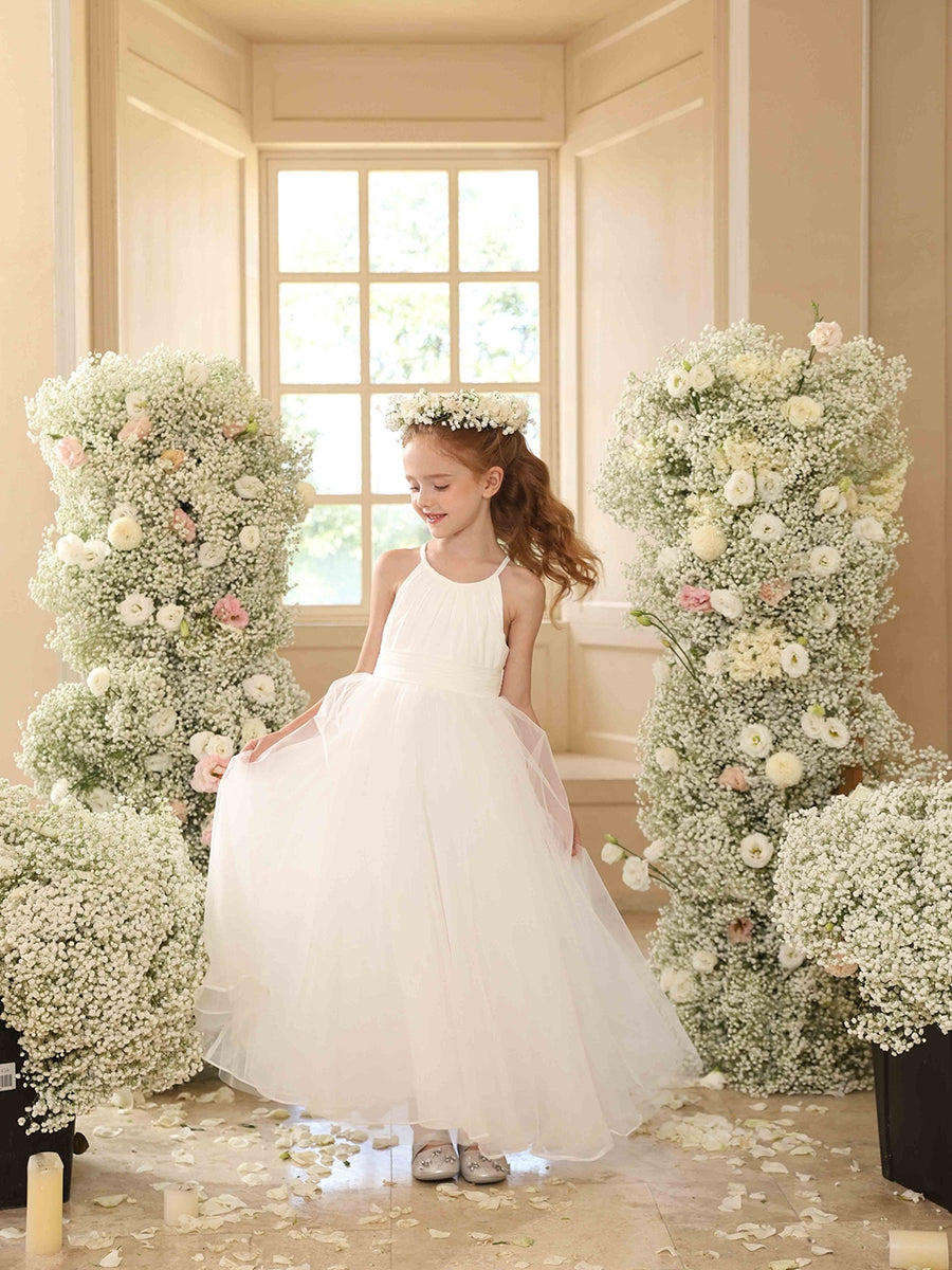 A-Line/Princess Halter Sleeveless Flower Girl Dresses with Ruffles