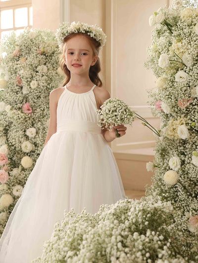 A-Line/Princess Halter Sleeveless Flower Girl Dresses with Ruffles