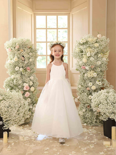 A-Line/Princess Halter Sleeveless Flower Girl Dresses with Ruffles