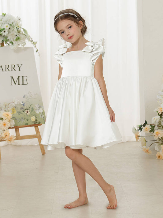 Ball Gown Square Neck Flying Sleeves Ruched Flower Girl Dresses