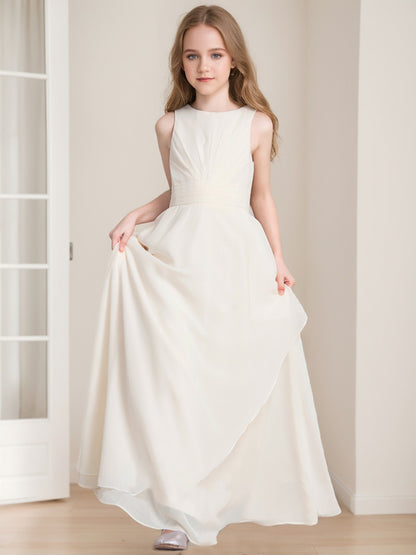 A-Line/Princess Scoop Sleeveless Ruffles Junior Bridesmaid Dresses