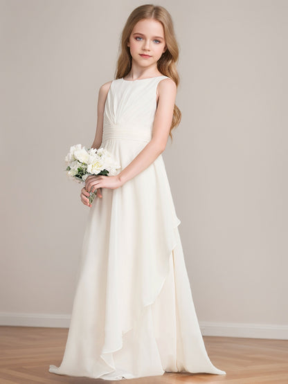 A-Line/Princess Scoop Sleeveless Ruffles Junior Bridesmaid Dresses