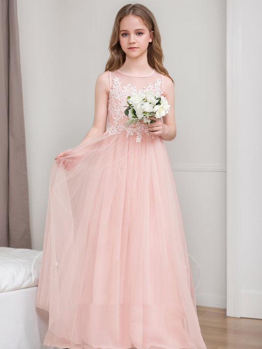 A-Line/Princess Scoop Sleeveless Applique Junior Bridesmaid Dresses