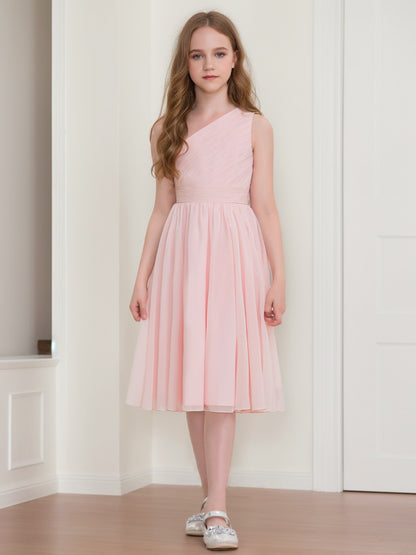 A-Line/Princess One-Shoulder Sleeveless Ruched Junior Bridesmaid Dresses