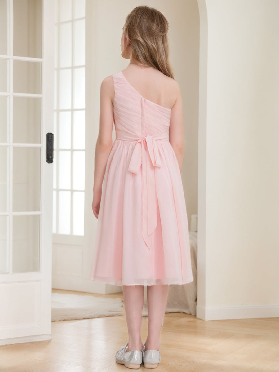 A-Line/Princess One-Shoulder Sleeveless Ruched Junior Bridesmaid Dresses