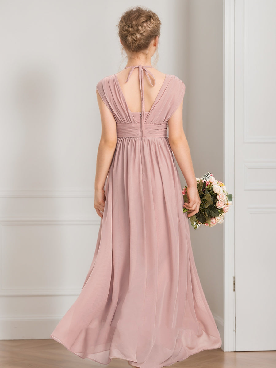 A-Line/Princess V-Neck Sleeveless Bow Junior Bridesmaid Dresses