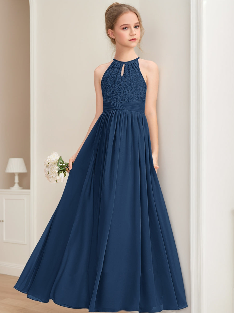 A-Line/Princess Halter Sleeveless Lace Junior Bridesmaid Dresses