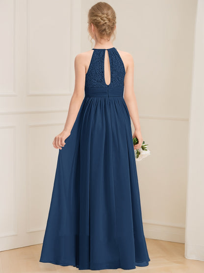 A-Line/Princess Halter Sleeveless Lace Junior Bridesmaid Dresses