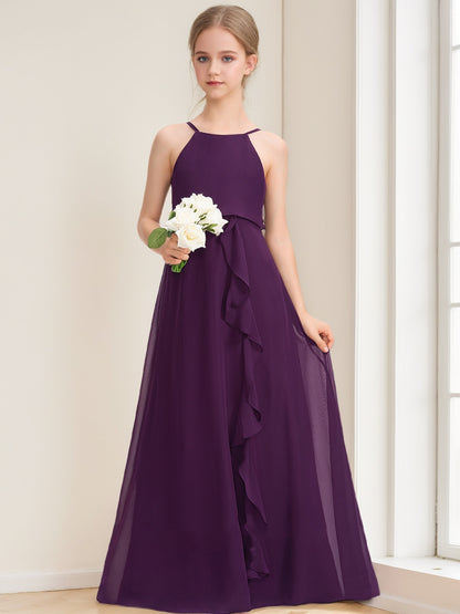 A-Line/Princess Halter Sleeveless Ruffles Junior Bridesmaid Dresses