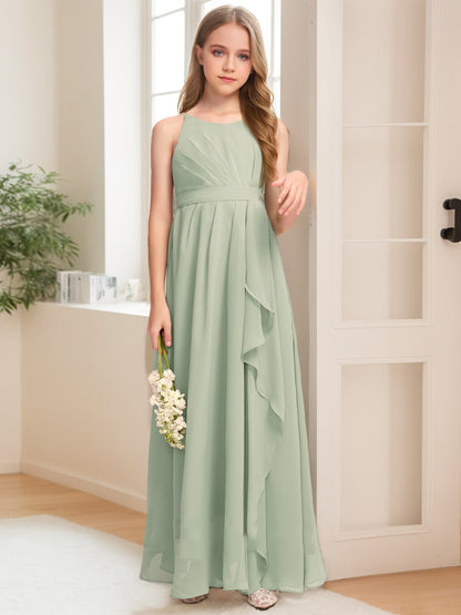 A-Line/Princess Scoop Sleeveless Ruffles Junior Bridesmaid Dresses