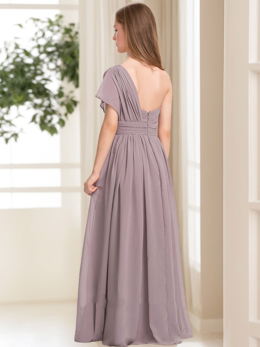 A-Line/Princess One-Shoulder Asymmetrical Ruched Junior Bridesmaid Dresses