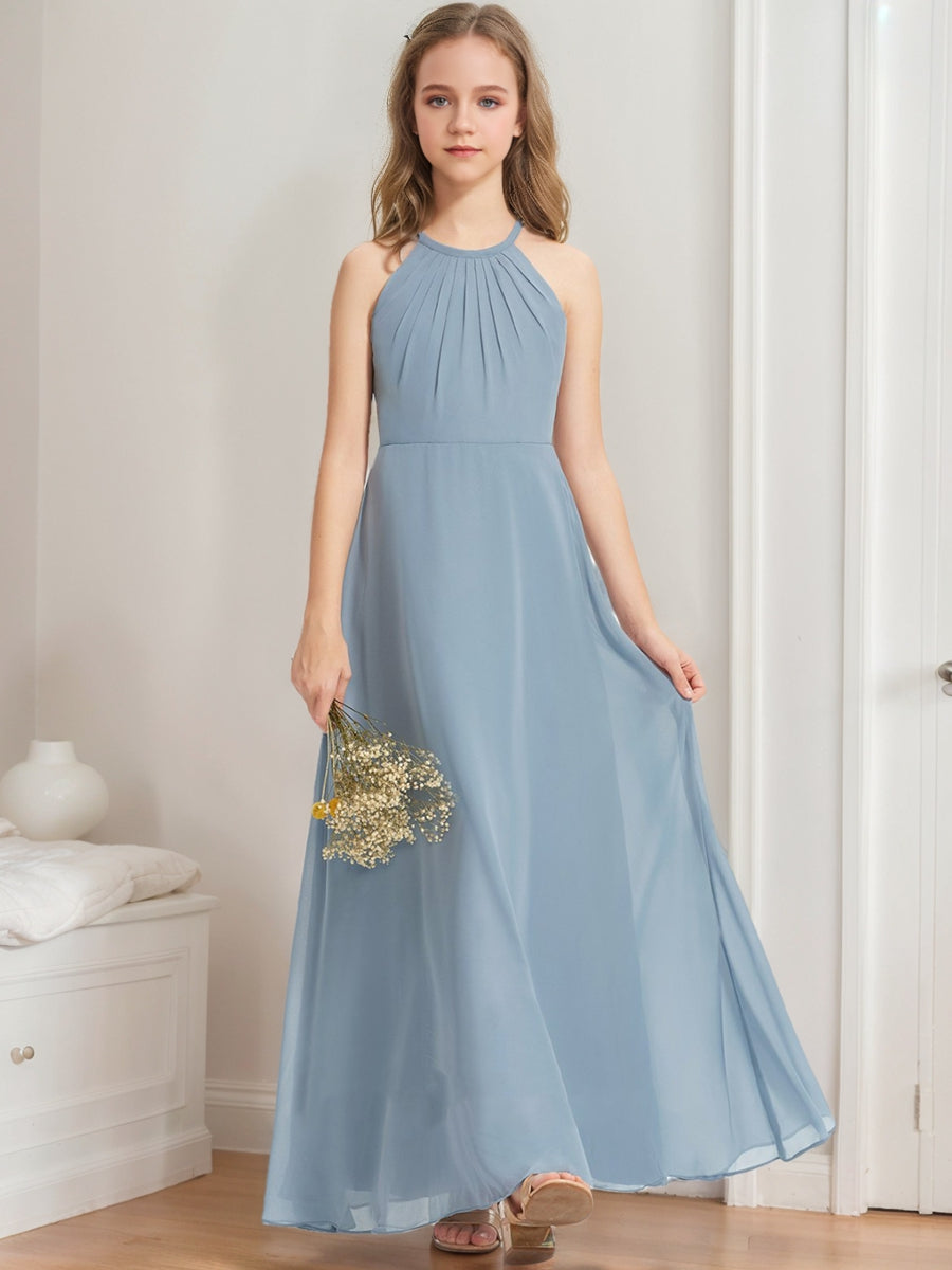 A-Line/Princess Halter Sleeveless Ruched Junior Bridesmaid Dresses