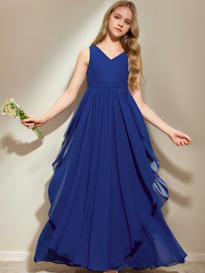 A-Line/Princess V-Neck Sleeveless Ruffles Junior Bridesmaid Dresses