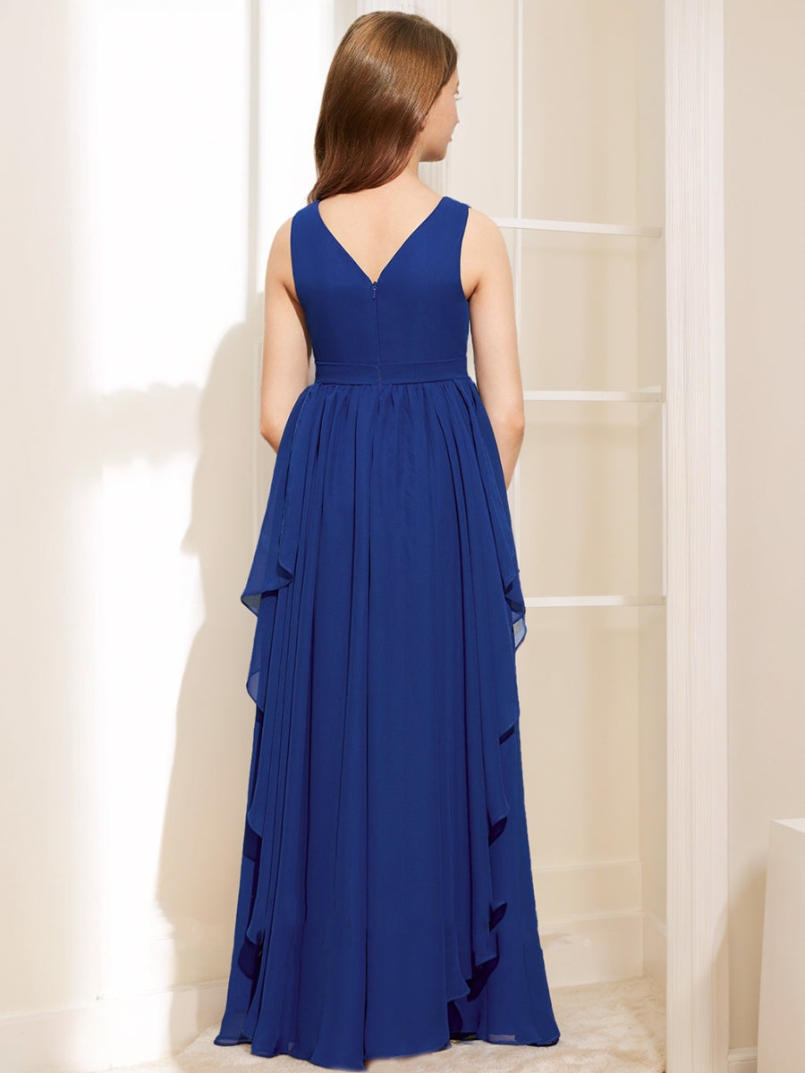 A-Line/Princess V-Neck Sleeveless Ruffles Junior Bridesmaid Dresses