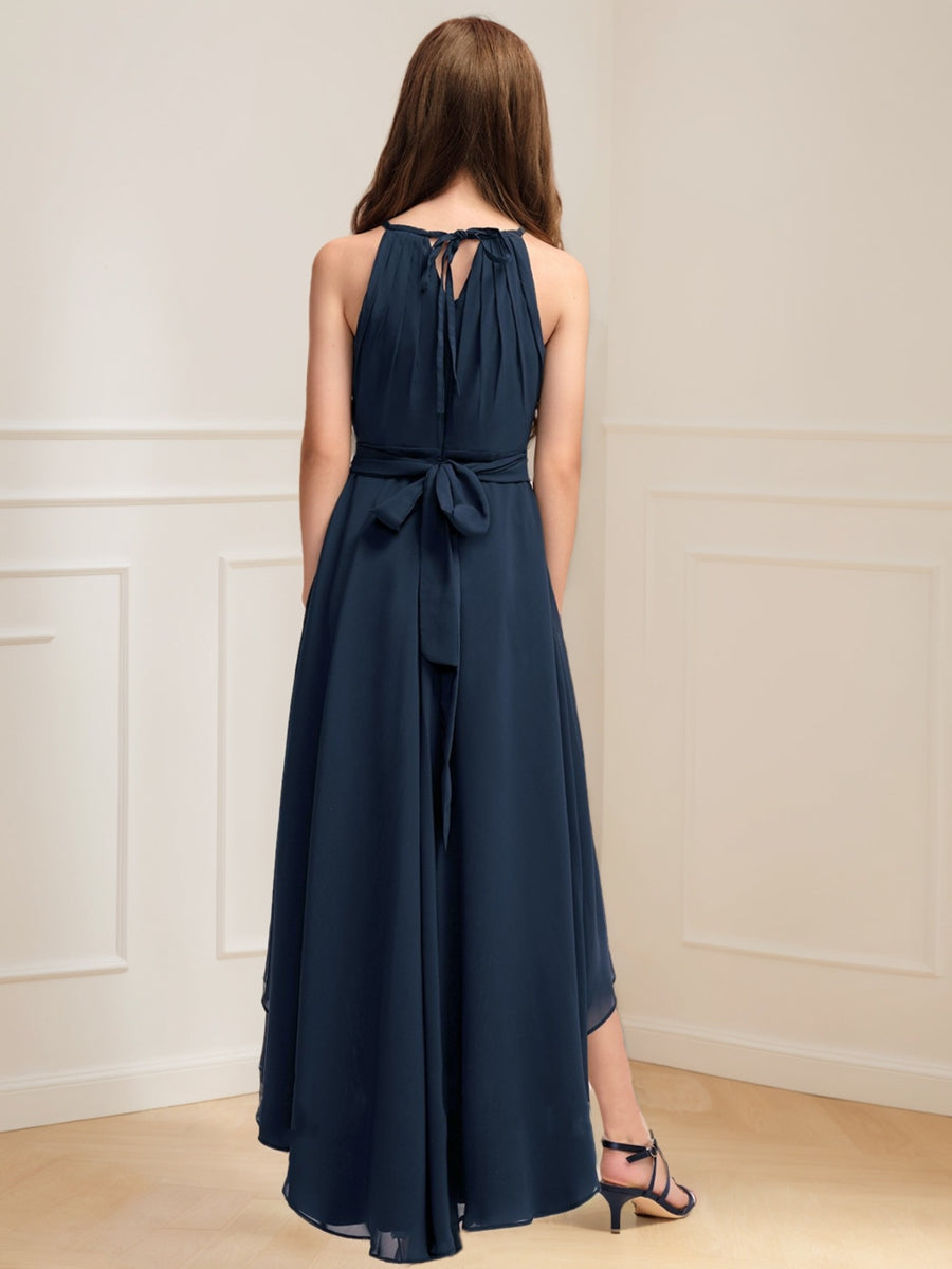 A-Line/Princess Halter Sleeveless Ruched Junior Bridesmaid Dresses