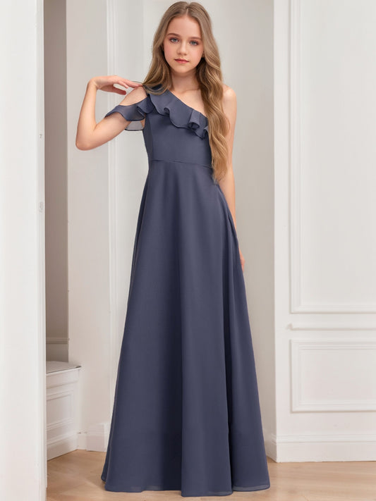 A-Line/Princess One-Shoulder Asymmetrical Ruffles Junior Bridesmaid Dresses