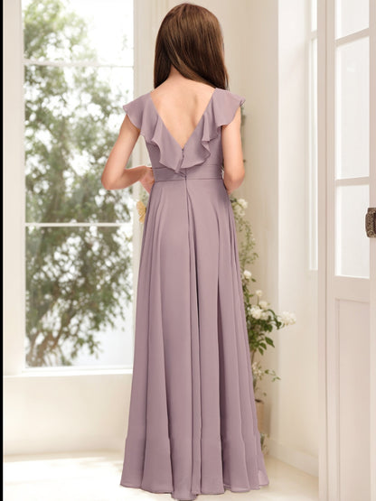 A-Line/Princess V-Neck Sleeveless Ruffles Junior Bridesmaid Dresses