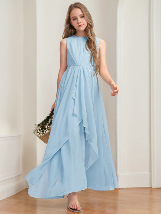 A-Line/Princess Scoop Sleeveless Ruffles Junior Bridesmaid Dresses