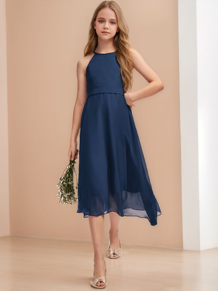 A-Line/Princess Halter Sleeveless Ruched Junior Bridesmaid Dresses